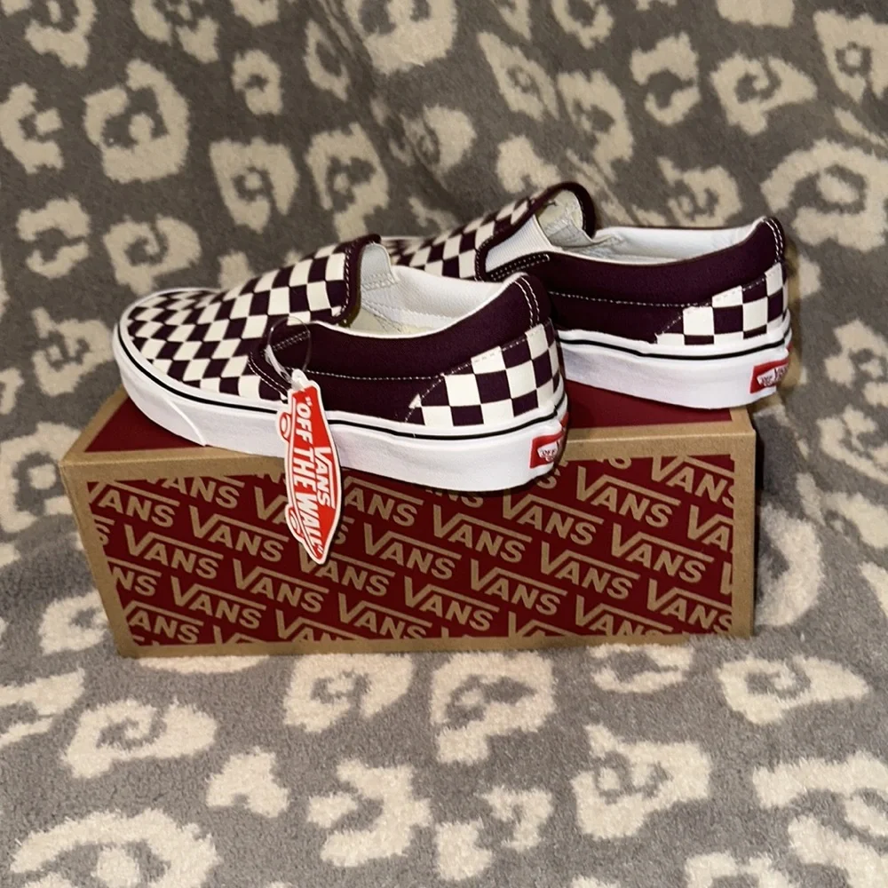 Vans Classic Slip-on Sneakers 🥰😍😘 Checkerboard Grape 🍇 wine New - Picture 7 of 17